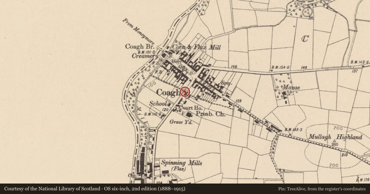 Ordnance Survey six-inch map, 2nd edition (1888–1915) covering the location of 10 Urbal Road, Mid Ulster, with a pin at the register's coordinates