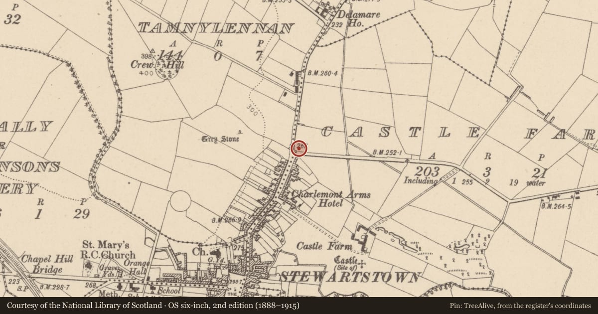 Ordnance Survey six-inch map, 2nd edition (1888–1915) covering the location of Pump, Castle Farm, Mid Ulster, with a pin at the register's coordinates