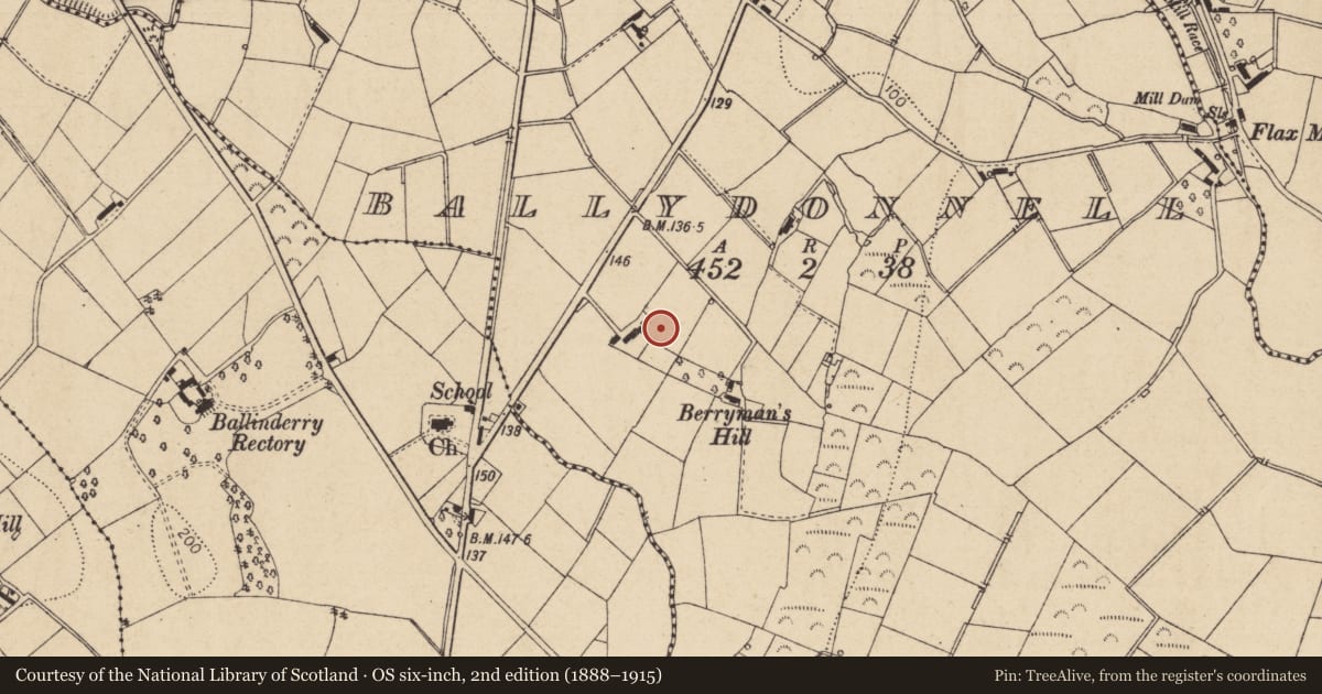 Ordnance Survey six-inch map, 2nd edition (1888–1915) covering the location of 15 Shore Road, Mid Ulster, with a pin at the register's coordinates