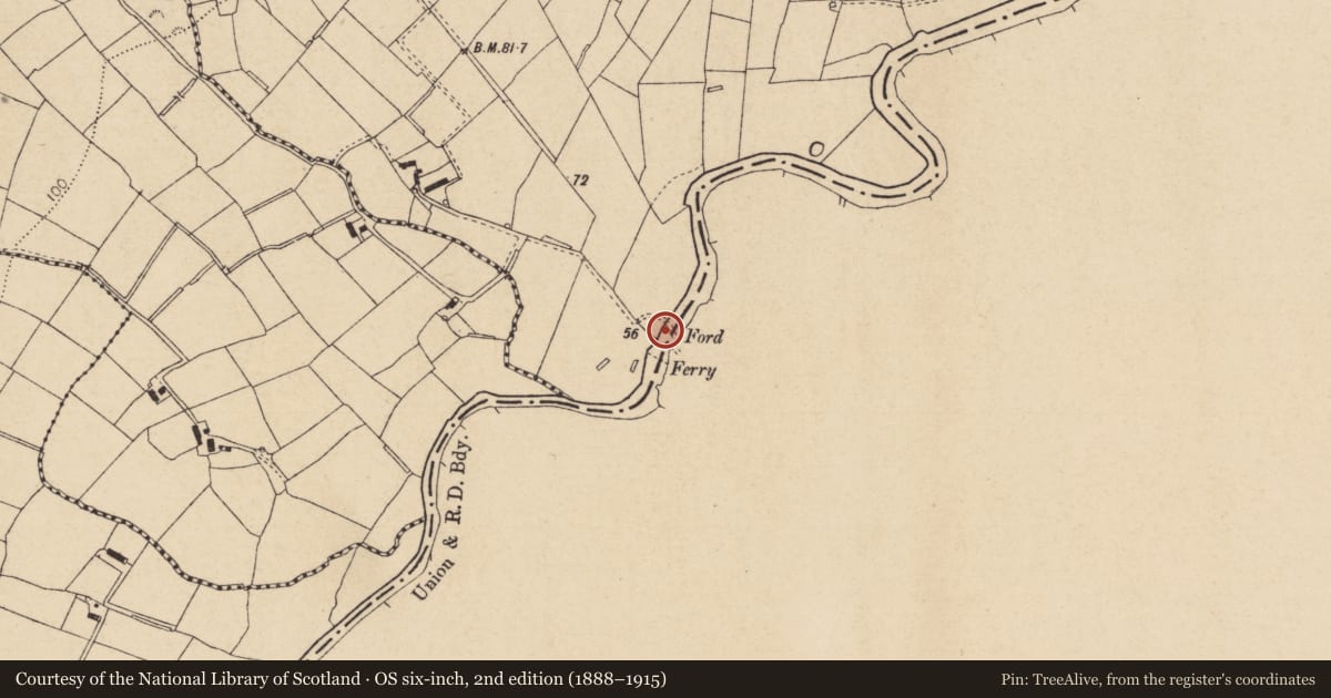 Ordnance Survey six-inch map, 2nd edition (1888–1915) covering the location of Footbridge over Ballinderry River, Lower Mullan/Killymuck, Mid Ulster, with a pin at the register's coordinates