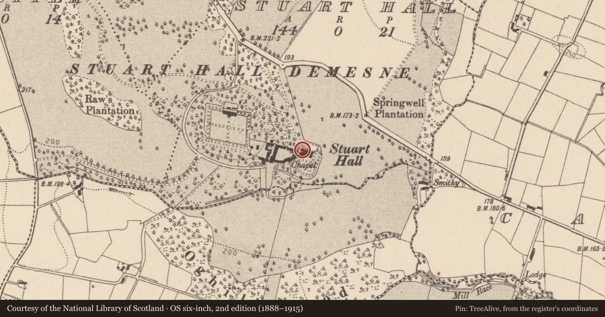 Ordnance Survey six-inch map, 2nd edition (1888–1915) covering the location of Stuart Hall, 280/282 Mountjoy Road, BT71 5AE, Mid Ulster, with a pin at the register's coordinates