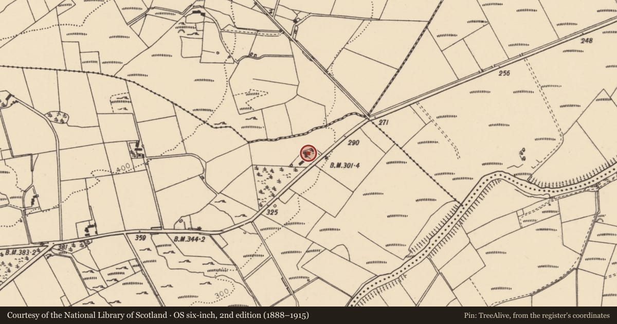 Ordnance Survey six-inch map, 2nd edition (1888–1915) covering the location of 21 Tullycar Road, Derry City and Strabane, with a pin at the register's coordinates