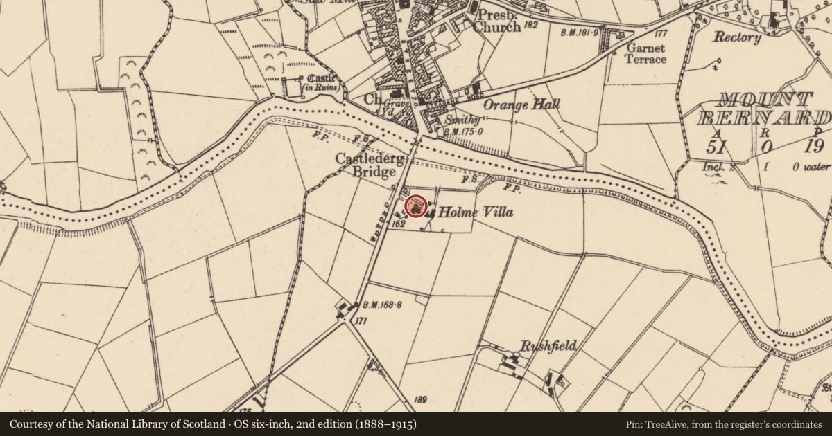 Ordnance Survey six-inch map, 2nd edition (1888–1915) covering the location of Holme Villa, Derry City and Strabane, with a pin at the register's coordinates