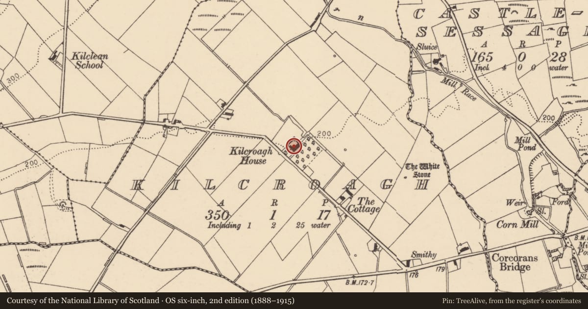 Ordnance Survey six-inch map, 2nd edition (1888–1915) covering the location of 17 Cavan Road, Kilcroagh, Derry City and Strabane, with a pin at the register's coordinates