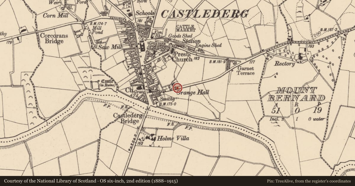 Ordnance Survey six-inch map, 2nd edition (1888–1915) covering the location of Former Cinema, Churchtown, Derry City and Strabane, with a pin at the register's coordinates