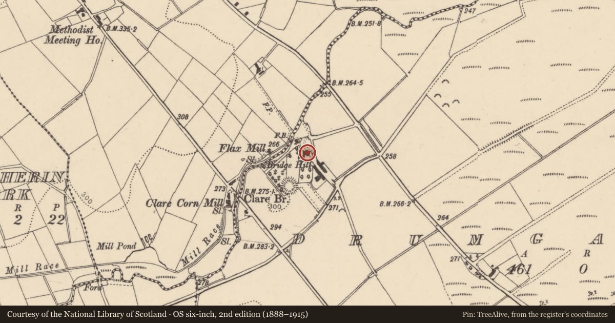 Ordnance Survey six-inch map, 2nd edition (1888–1915) covering the location of Bridge Hill, Drumgallon, Derry City and Strabane, with a pin at the register's coordinates