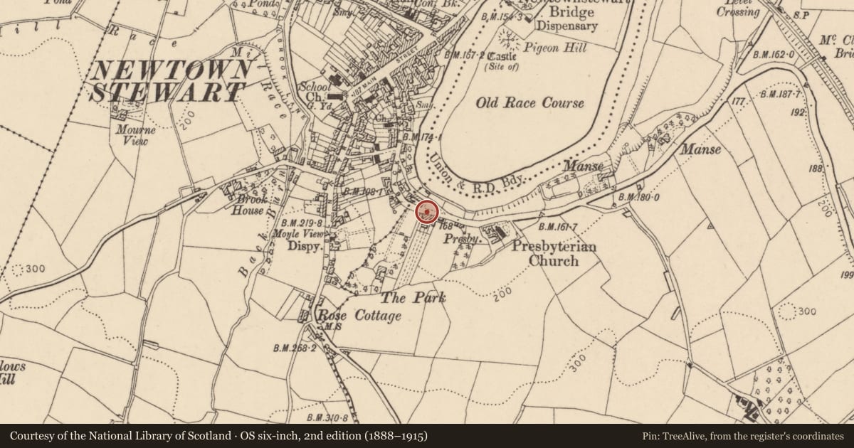 Ordnance Survey six-inch map, 2nd edition (1888–1915) covering the location of Grange Court, Derry City and Strabane, with a pin at the register's coordinates