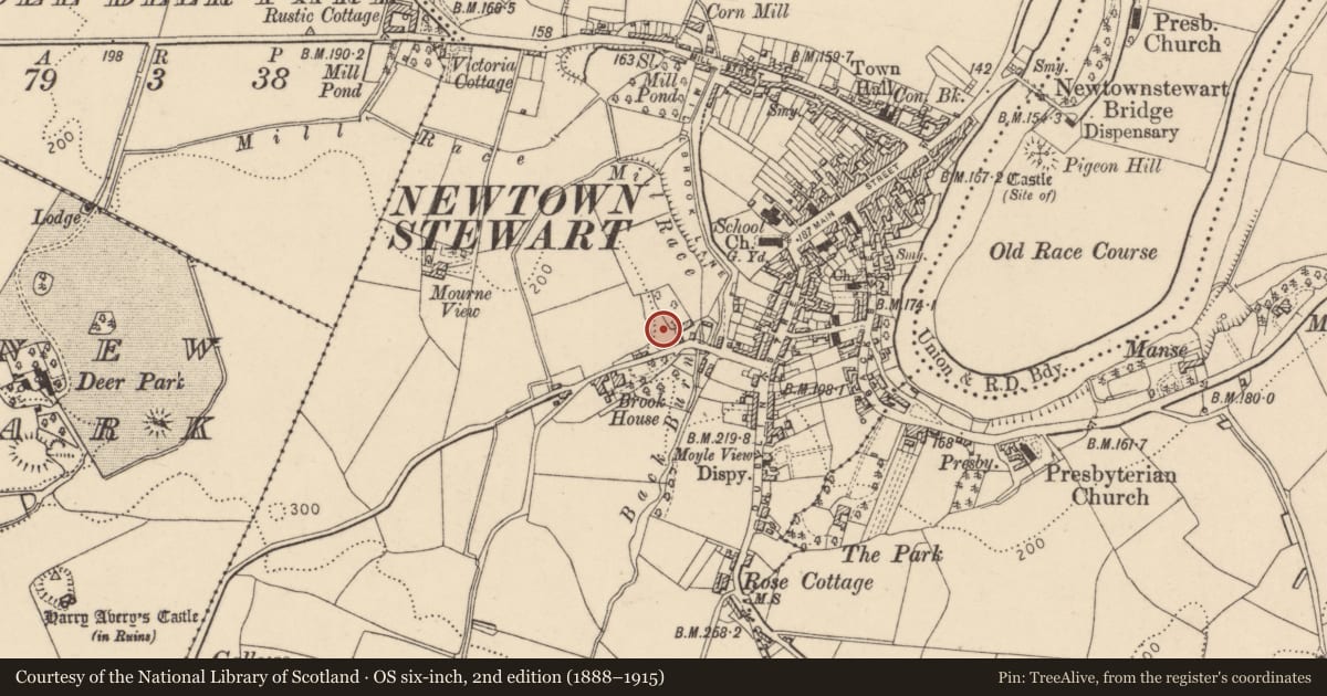 Ordnance Survey six-inch map, 2nd edition (1888–1915) covering the location of Former Farmhouse, Cowmarket Street), Derry City and Strabane, with a pin at the register's coordinates