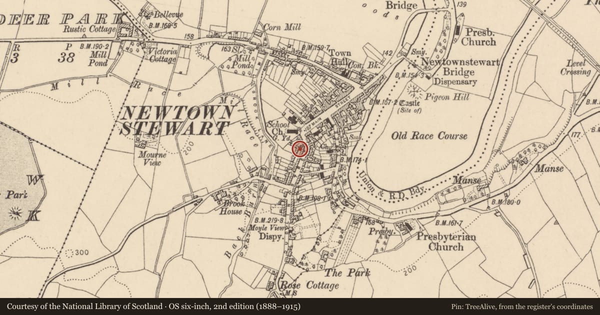 Ordnance Survey six-inch map, 2nd edition (1888–1915) covering the location of 17 Dublin Street, Newtownstewart, Omagh, BT78 4AE, Derry City and Strabane, with a pin at the register's coordinates