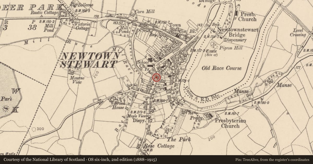 Ordnance Survey six-inch map, 2nd edition (1888–1915) covering the location of 16 Dublin Street, Derry City and Strabane, with a pin at the register's coordinates