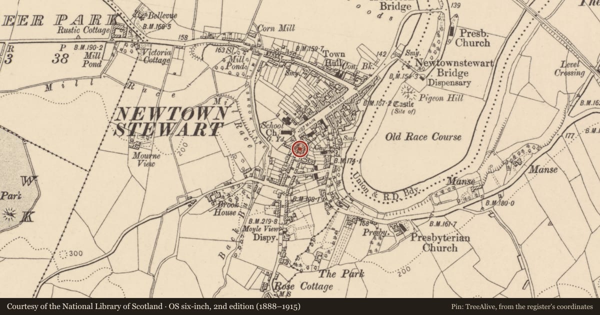 Ordnance Survey six-inch map, 2nd edition (1888–1915) covering the location of 12-14 Dublin Street, Derry City and Strabane, with a pin at the register's coordinates