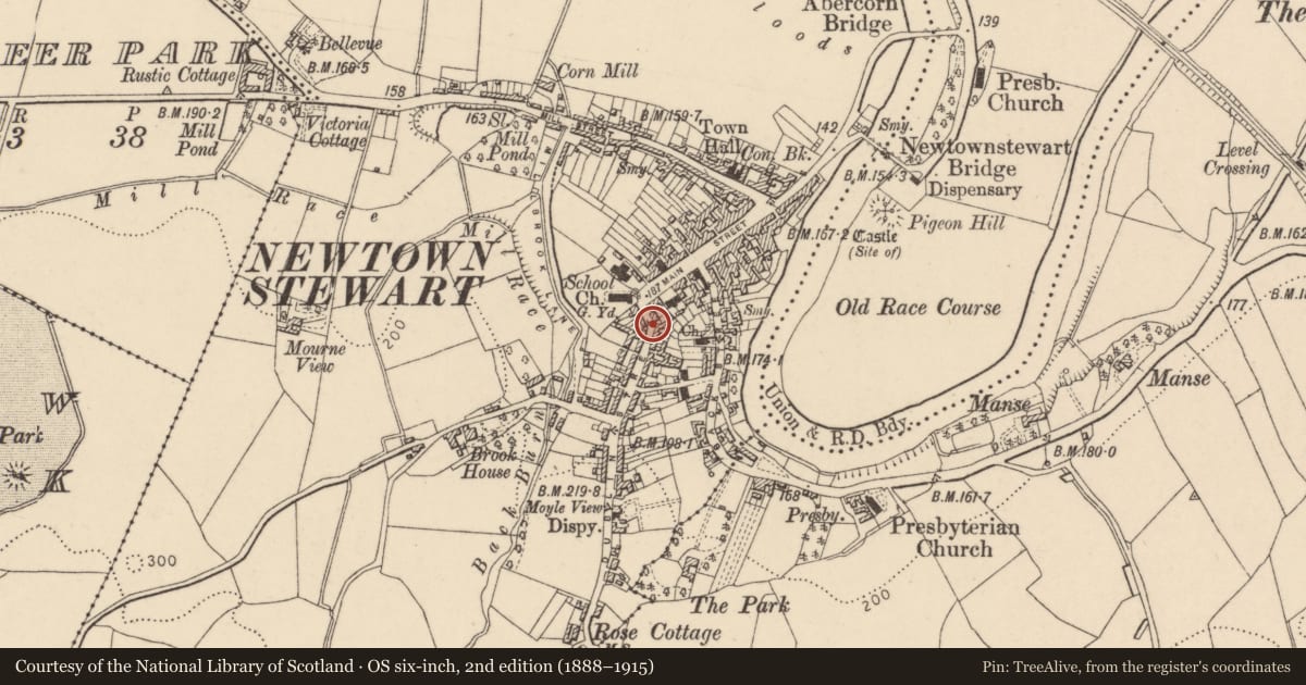 Ordnance Survey six-inch map, 2nd edition (1888–1915) covering the location of 8-10 Dublin Street, Derry City and Strabane, with a pin at the register's coordinates