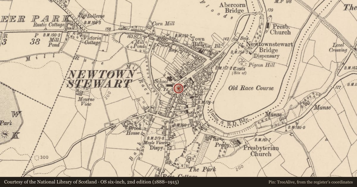 Ordnance Survey six-inch map, 2nd edition (1888–1915) covering the location of 4 Dublin Street, Derry City and Strabane, with a pin at the register's coordinates