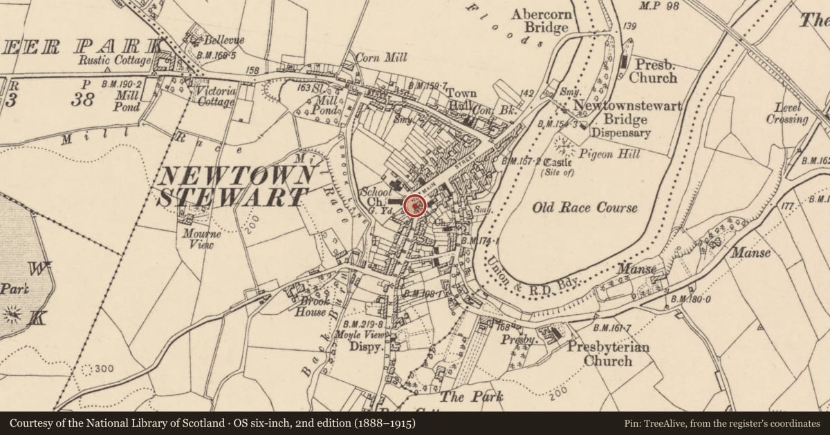 Ordnance Survey six-inch map, 2nd edition (1888–1915) covering the location of 2 Dublin Street, Derry City and Strabane, with a pin at the register's coordinates