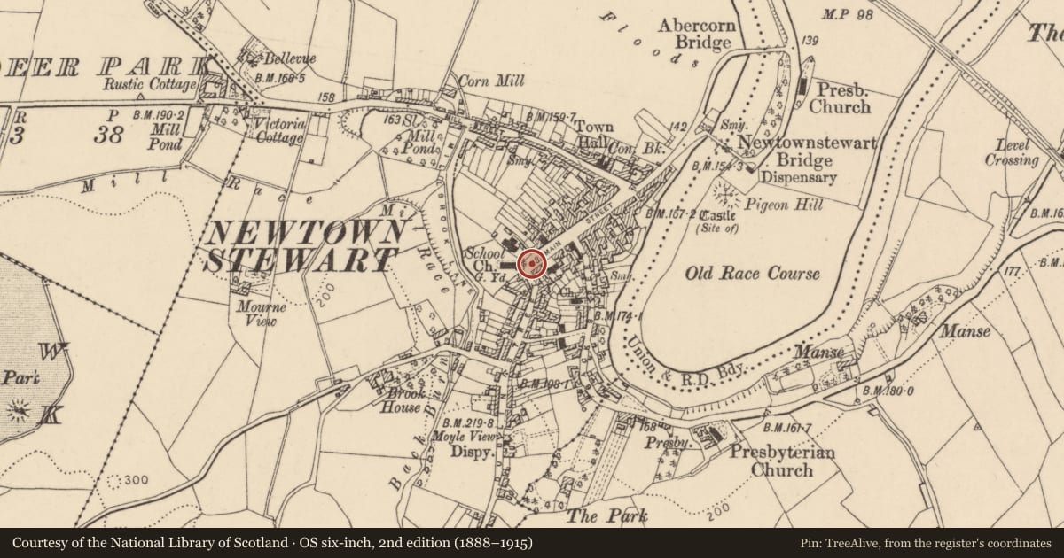 Ordnance Survey six-inch map, 2nd edition (1888–1915) covering the location of 1-3 Main Street, Derry City and Strabane, with a pin at the register's coordinates
