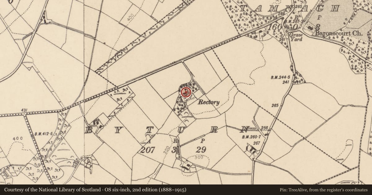 Ordnance Survey six-inch map, 2nd edition (1888–1915) covering the location of 36 Drumlegagh Road North, Byturn, Derry City and Strabane, with a pin at the register's coordinates