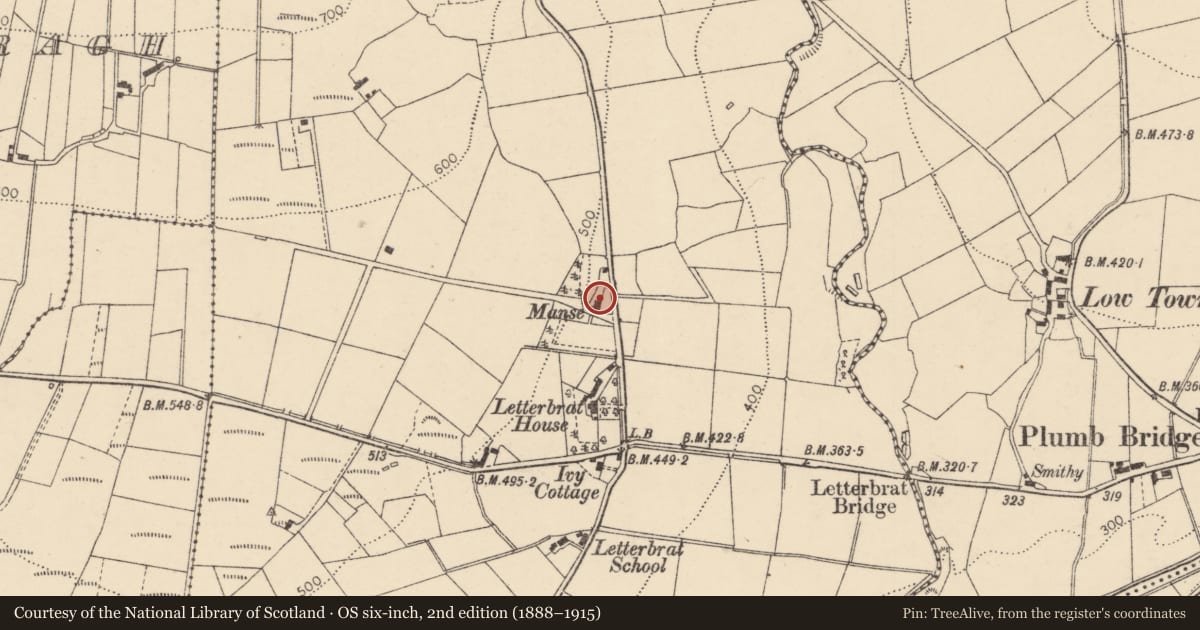 Ordnance Survey six-inch map, 2nd edition (1888–1915) covering the location of 70 Letterbrat Road, Newtownstewart, BT78 4DW, Derry City and Strabane, with a pin at the register's coordinates