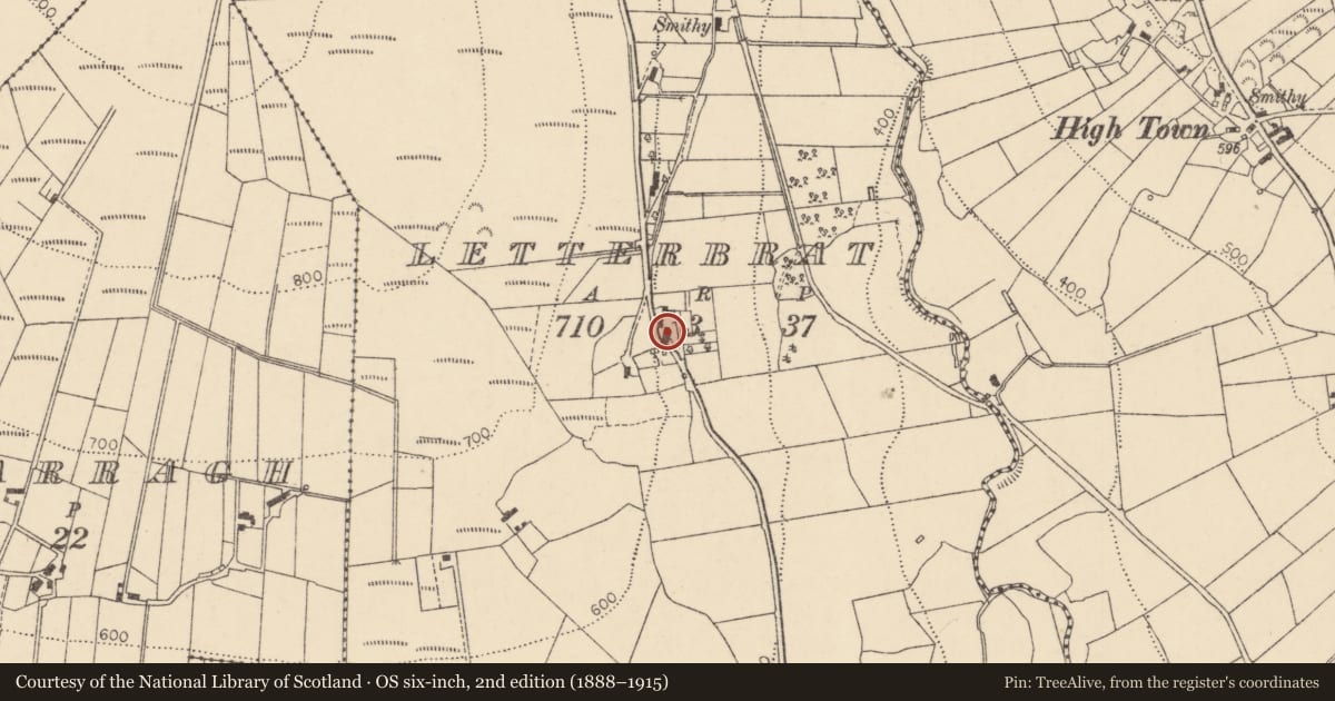 Ordnance Survey six-inch map, 2nd edition (1888–1915) covering the location of Letterbrat Road, Newtownstewart, Co Tyrone BT78 4DW, Derry City and Strabane, with a pin at the register's coordinates