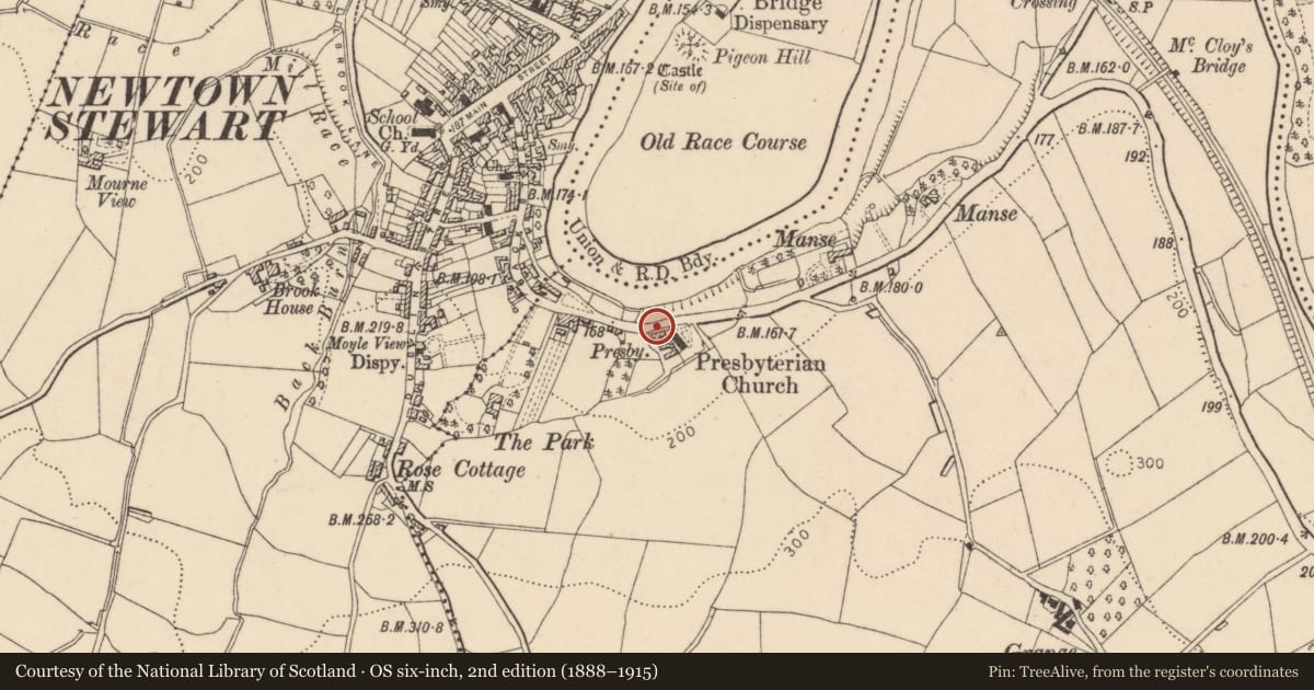 Ordnance Survey six-inch map, 2nd edition (1888–1915) covering the location of Parochial House, 41 Moyle Road, Newtownstewart BT78 4AP, Derry City and Strabane, with a pin at the register's coordinates