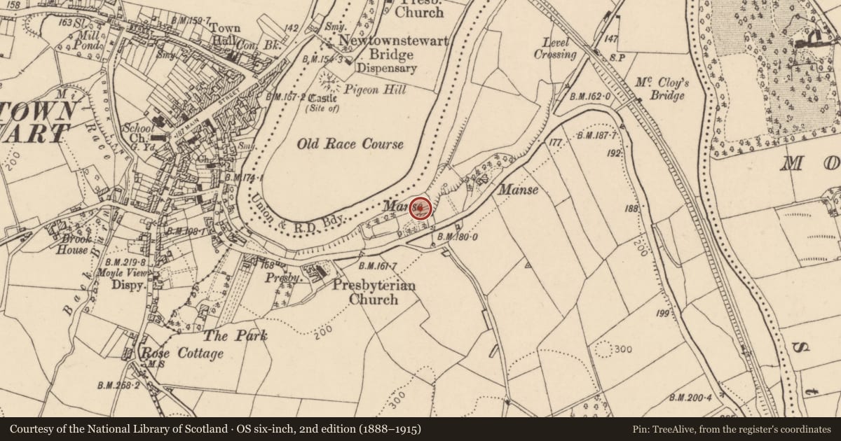 Ordnance Survey six-inch map, 2nd edition (1888–1915) covering the location of 52 Moyle Road, Newtownstewart, Co Tyrone BT78 4JT, Derry City and Strabane, with a pin at the register's coordinates