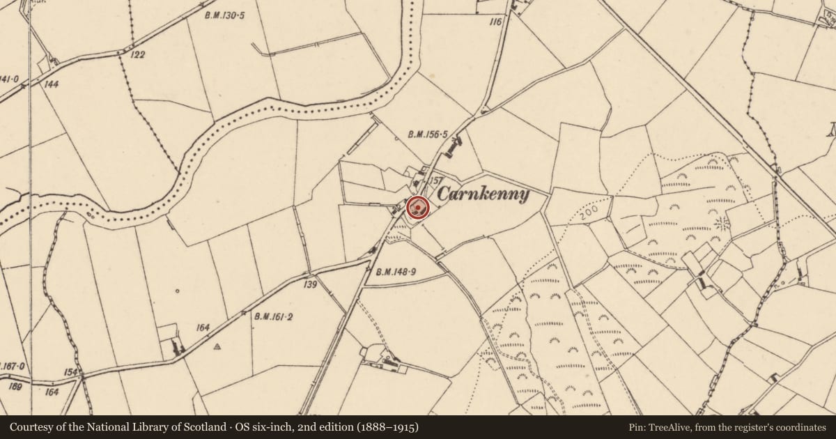 Ordnance Survey six-inch map, 2nd edition (1888–1915) covering the location of 30 Carnkenny Road, Derry City and Strabane, with a pin at the register's coordinates