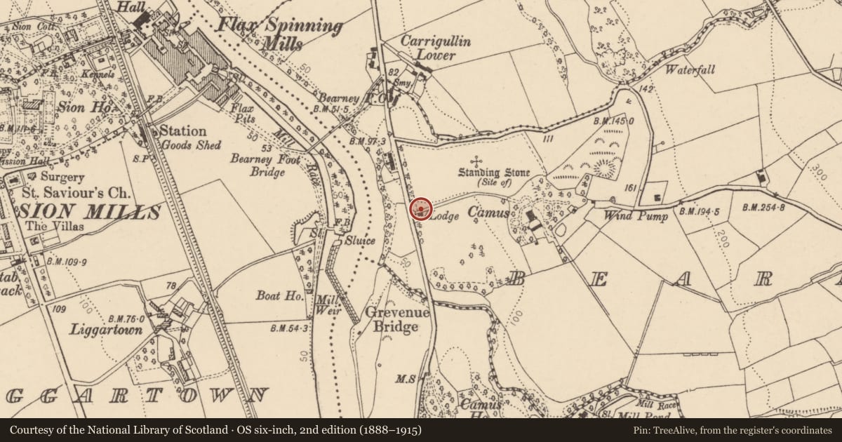 Ordnance Survey six-inch map, 2nd edition (1888–1915) covering the location of 40 Liskey Road, Strbane BT82 8NR, Derry City and Strabane, with a pin at the register's coordinates