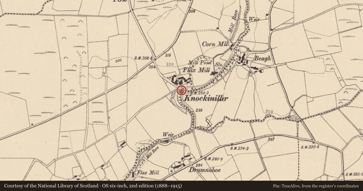 Ordnance Survey six-inch map, 2nd edition (1888–1915) covering the location of Bridge over Douglas Burn, Knock Road, Douglas Bridge, Strabane, BT82 8QR, Derry City and Strabane, with a pin at the register's coordinates