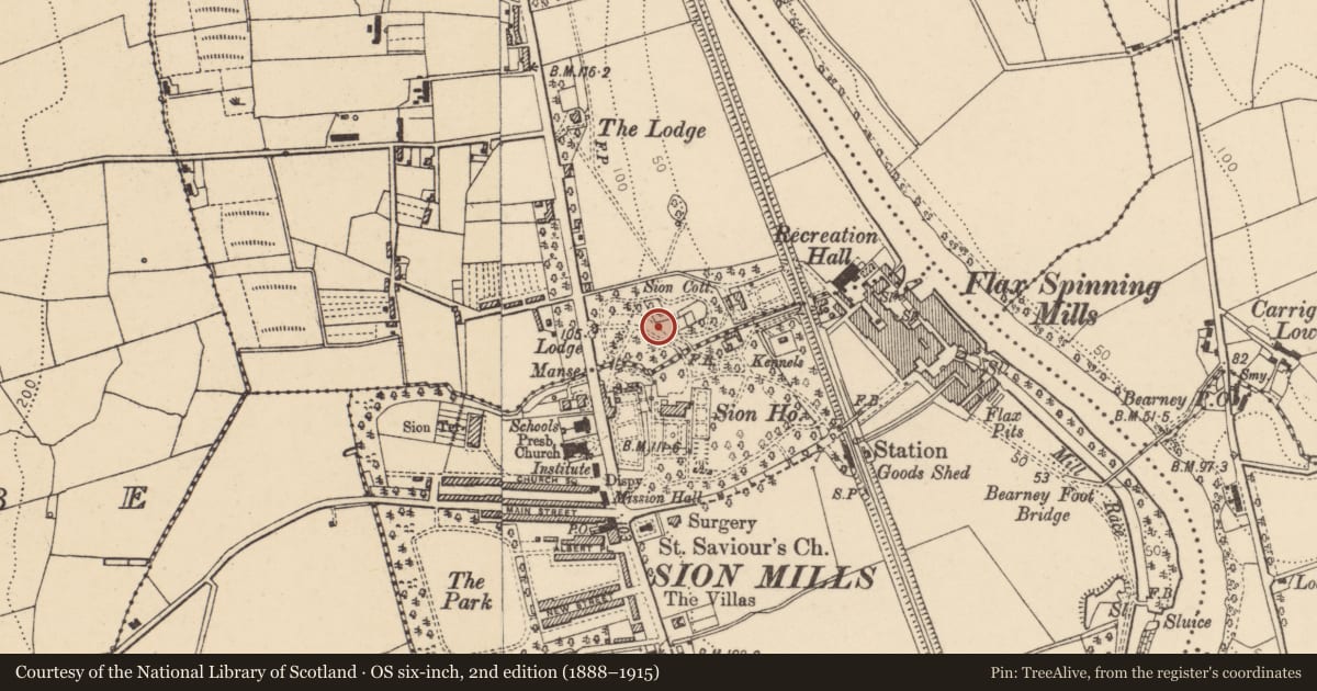 Ordnance Survey six-inch map, 2nd edition (1888–1915) covering the location of Gatelodge at Sion House, 118 Melomount Road, Liggertown, Derry City and Strabane, with a pin at the register's coordinates
