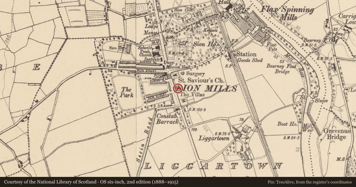 Ordnance Survey six-inch map, 2nd edition (1888–1915) covering the location of Ricardo Monument, Liggartown, Derry City and Strabane, with a pin at the register's coordinates