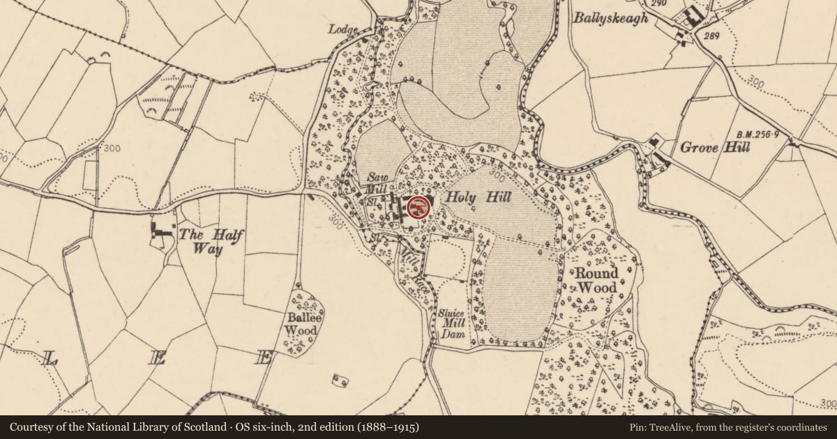 Ordnance Survey six-inch map, 2nd edition (1888–1915) covering the location of Laundry, Holyhill, Derry City and Strabane, with a pin at the register's coordinates