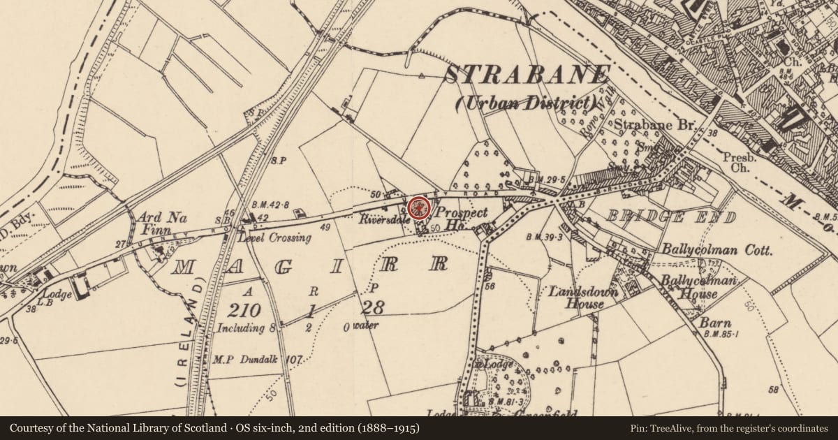 Ordnance Survey six-inch map, 2nd edition (1888–1915) covering the location of Myrtle Hall, 22 Urney Road, Strabane, Co Tyrone BT82 9DB, Derry City and Strabane, with a pin at the register's coordinates