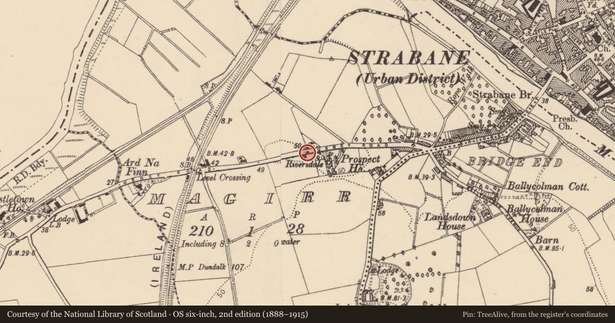 Ordnance Survey six-inch map, 2nd edition (1888–1915) covering the location of 24 Urney Road, Strabane, Co Tyrone BT82 9DB, Derry City and Strabane, with a pin at the register's coordinates