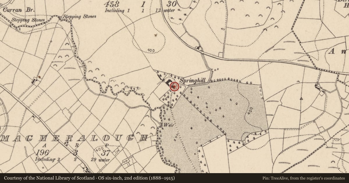 Ordnance Survey six-inch map, 2nd edition (1888–1915) covering the location of Springhill, Gargadis Road, Trillick, Co Tyrone BT78 3NX, Fermanagh and Omagh, with a pin at the register's coordinates