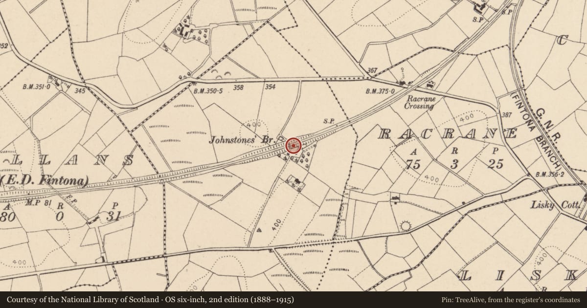 Ordnance Survey six-inch map, 2nd edition (1888–1915) covering the location of Johnstones Bridge, Fermanagh and Omagh, with a pin at the register's coordinates