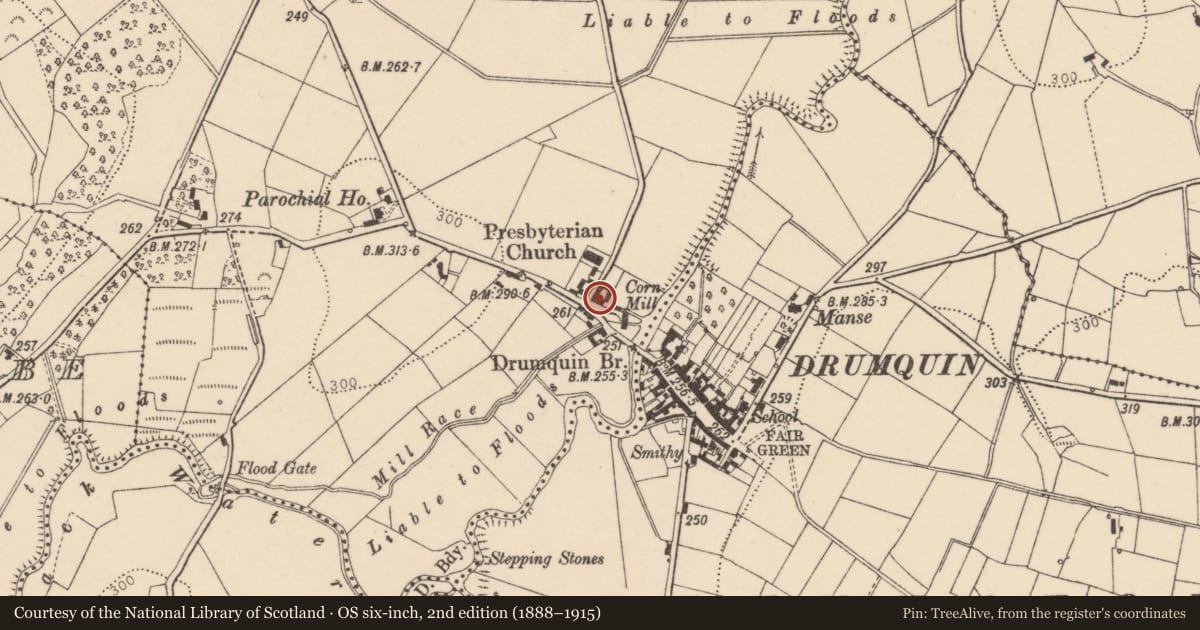 Ordnance Survey six-inch map, 2nd edition (1888–1915) covering the location of Block 2, Fermanagh and Omagh, with a pin at the register's coordinates