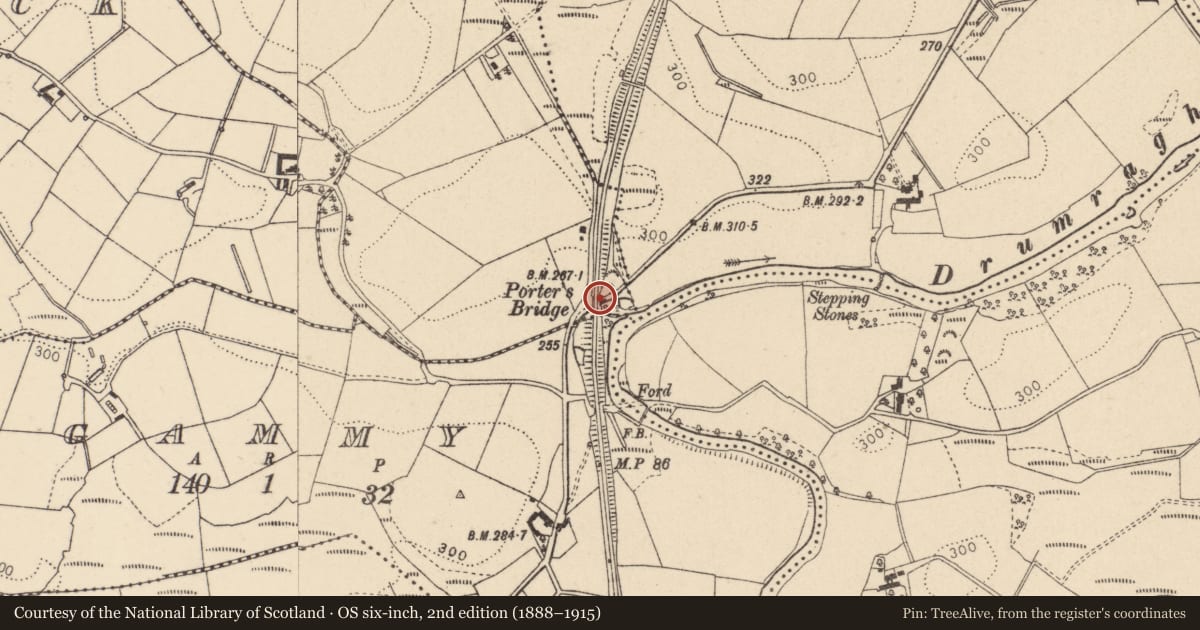Ordnance Survey six-inch map, 2nd edition (1888–1915) covering the location of Porters Bridge, Fermanagh and Omagh, with a pin at the register's coordinates