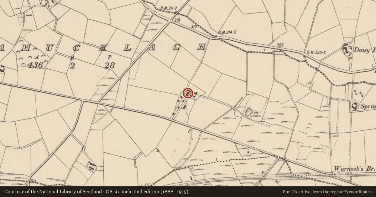 Ordnance Survey six-inch map, 2nd edition (1888–1915) covering the location of Cornamucklagh House, Fermanagh and Omagh, with a pin at the register's coordinates