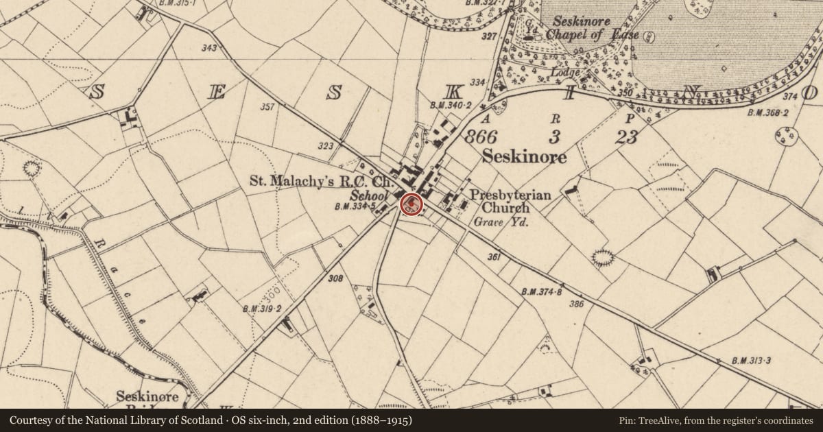 Ordnance Survey six-inch map, 2nd edition (1888–1915) covering the location of PE. School No.2, Fermanagh and Omagh, with a pin at the register's coordinates
