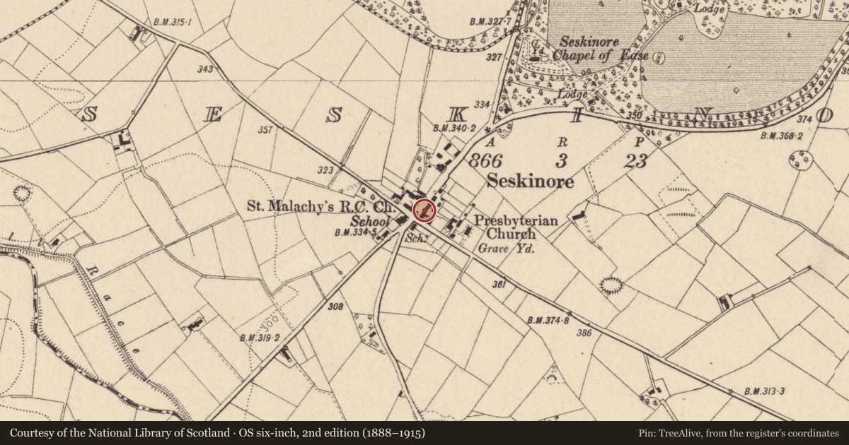 Ordnance Survey six-inch map, 2nd edition (1888–1915) covering the location of House (1), Fermanagh and Omagh, with a pin at the register's coordinates