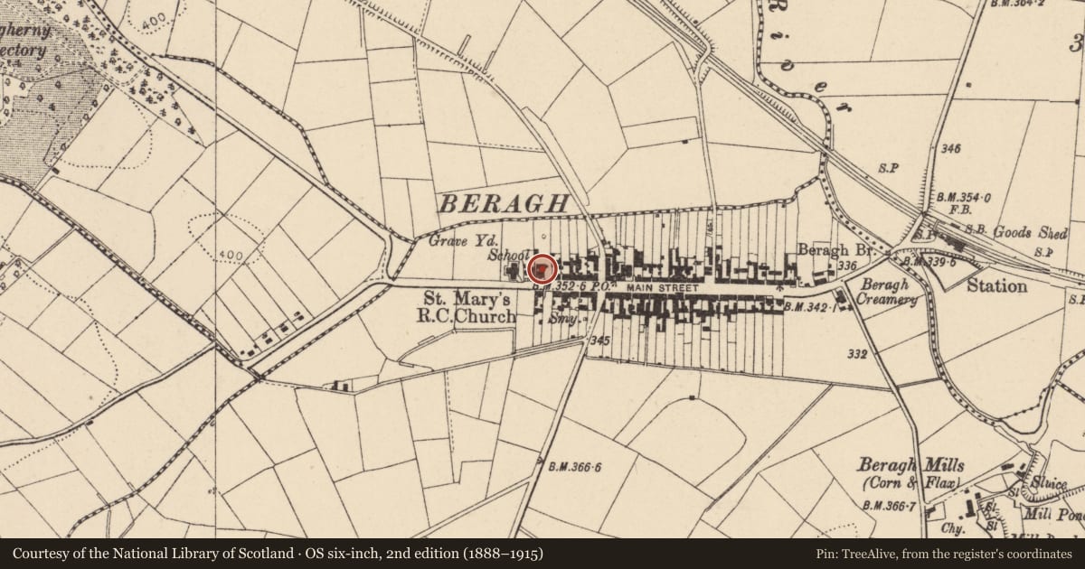 Ordnance Survey six-inch map, 2nd edition (1888–1915) covering the location of 10 Main Street, Fermanagh and Omagh, with a pin at the register's coordinates