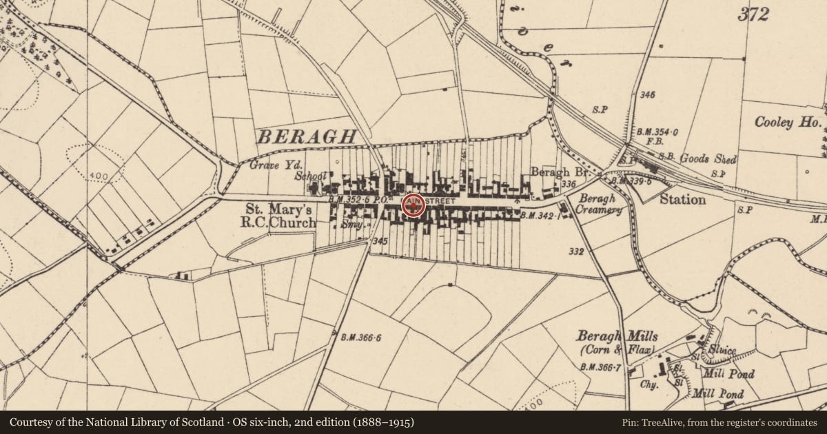 Ordnance Survey six-inch map, 2nd edition (1888–1915) covering the location of Nos 39, 41, 43 & 45 Main Street, Fermanagh and Omagh, with a pin at the register's coordinates