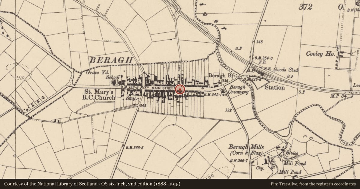 Ordnance Survey six-inch map, 2nd edition (1888–1915) covering the location of 69, 71, & 73 Main Street, Fermanagh and Omagh, with a pin at the register's coordinates