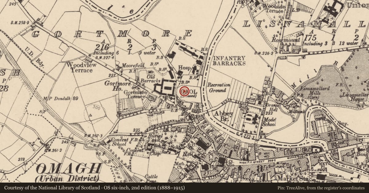 Ordnance Survey six-inch map, 2nd edition (1888–1915) covering the location of Former Governor’s House, Gortmore, Fermanagh and Omagh, with a pin at the register's coordinates