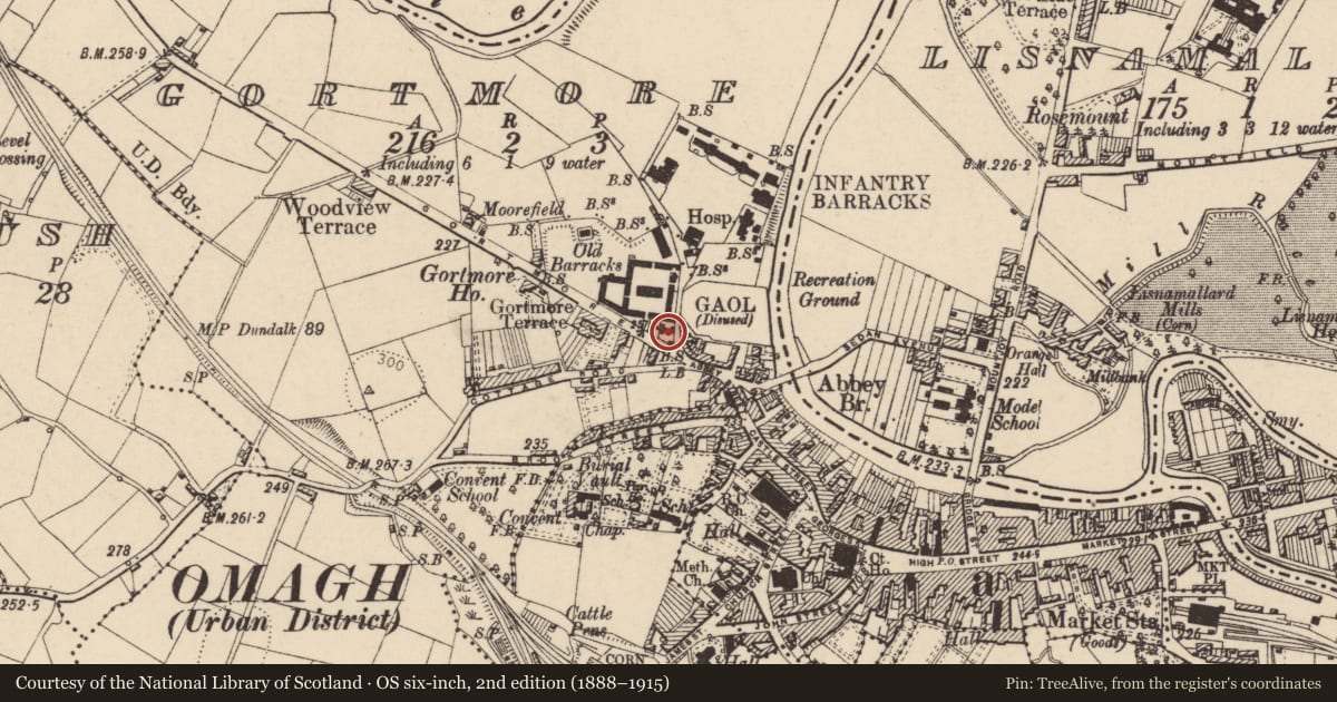 Ordnance Survey six-inch map, 2nd edition (1888–1915) covering the location of Post Box, Gortmore, Fermanagh and Omagh, with a pin at the register's coordinates