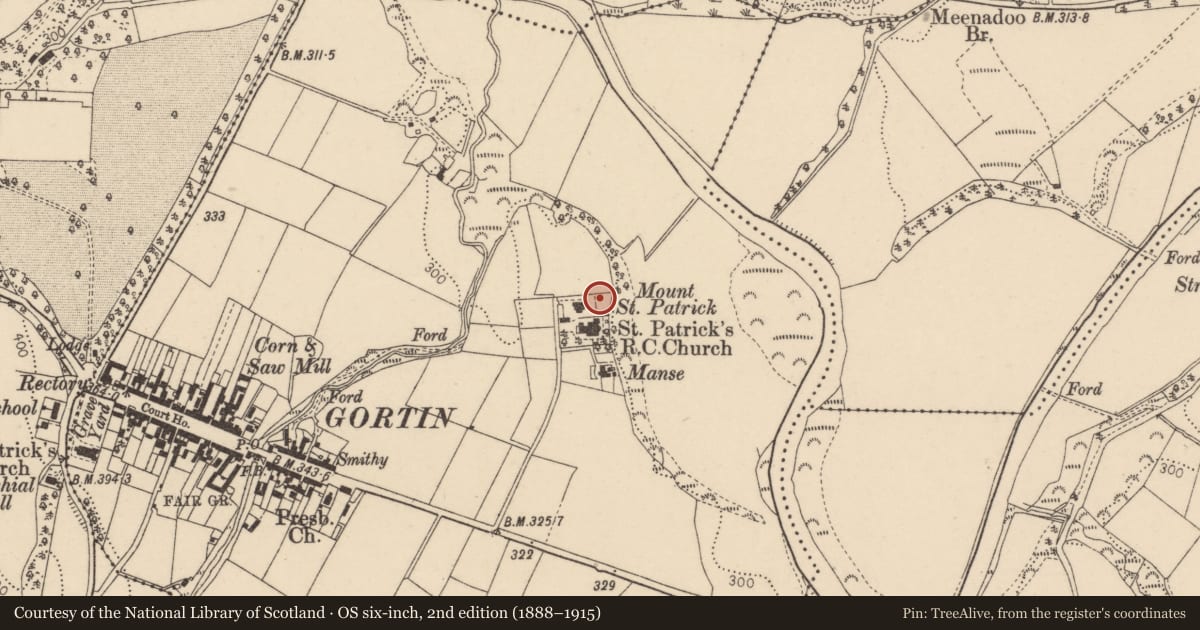 Ordnance Survey six-inch map, 2nd edition (1888–1915) covering the location of Demolished, Fermanagh and Omagh, with a pin at the register's coordinates