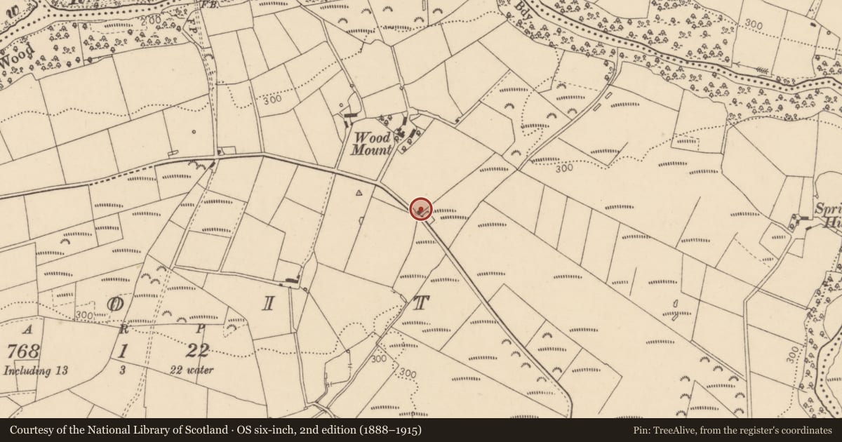 Ordnance Survey six-inch map, 2nd edition (1888–1915) covering the location of Droit Road, Fermanagh and Omagh, with a pin at the register's coordinates
