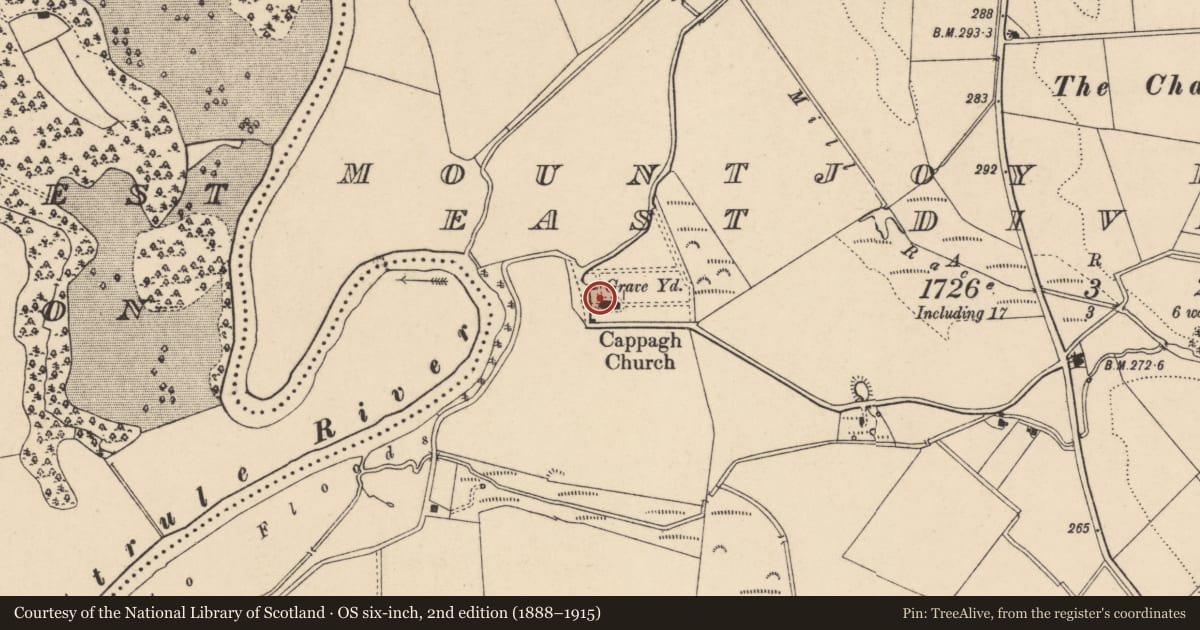 Ordnance Survey six-inch map, 2nd edition (1888–1915) covering the location of Cappagh Church of Ireland, Mountjoy Forest East Division, Fermanagh and Omagh, with a pin at the register's coordinates