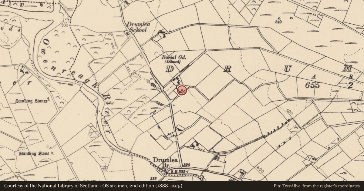 Ordnance Survey six-inch map, 2nd edition (1888–1915) covering the location of 9 Drumlea Road, Fermanagh and Omagh, with a pin at the register's coordinates