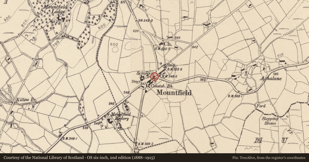 Ordnance Survey six-inch map, 2nd edition (1888–1915) covering the location of 23 Main Street, Fermanagh and Omagh, with a pin at the register's coordinates