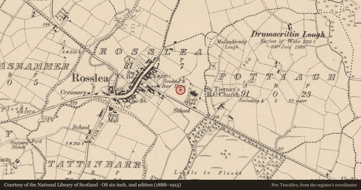 Ordnance Survey six-inch map, 2nd edition (1888–1915) covering the location of Parochial House, Fermanagh and Omagh, with a pin at the register's coordinates